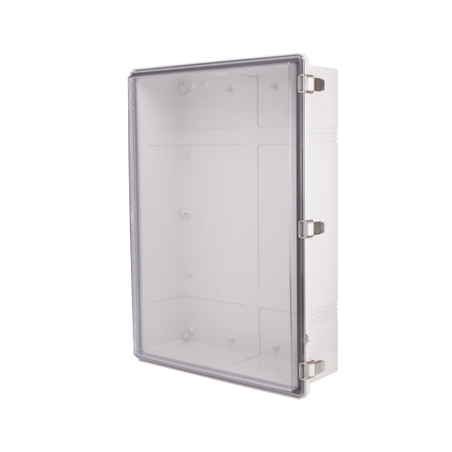 Plastic Enclosure, PC gray body & PC clear cover, P type for molded hinge & stainless steel latch, W20.87 x L28.74 x D7.28" size, IP67 (UL)