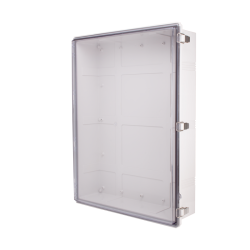 Plastic Enclosure, PC gray body & PC clear cover, P type for molded hinge & stainless steel latch, W24.80 x L32.68 x D7.28" size, IP67 (UL) Plastic Enclosure, PC gray body & PC clear cover, P type for molded hinge & stainless steel latch, W24.80 x L32.68 x D7.28" size, IP67 (UL)