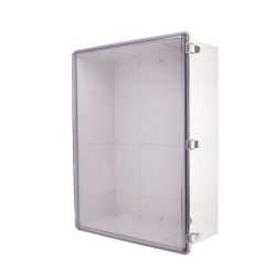 Plastic Enclosure, PC gray body & PC clear cover, P type for molded hinge & stainless steel latch, W24.80 x L32.68 x D11.22" size, IP67 (UL) Plastic Enclosure, PC gray body & PC clear cover, P type for molded hinge & stainless steel latch, W24.80 x L32.68 x D11.22" size, IP67 (UL)