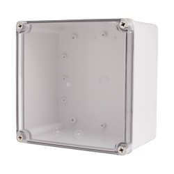 Plastic Enclosure, PC gray body & PC clear cover, S type for Lift-off screw cover, W7.87 x L7.87 x D5.12" size, IP67 (UL) Plastic Enclosure, PC gray body & PC clear cover, S type for Lift-off screw cover, W7.87 x L7.87 x D5.12" size, IP67 (UL)