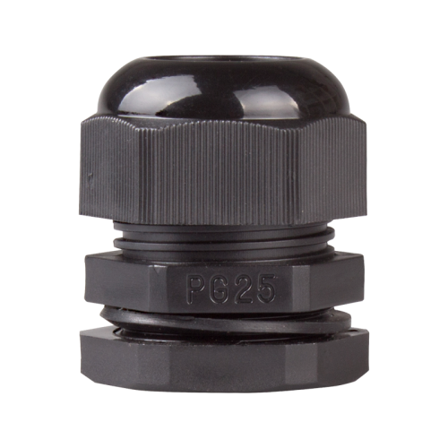 Cable Gland, 15 to 19 mm cable dia, 30mm cutting-hole, Nylon, Black color