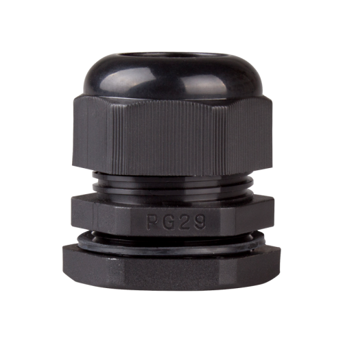 Cable Gland, 18 to 25 mm cable dia, 38mm cutting-hole, Nylon, Black color