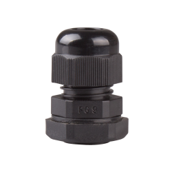 Cable Gland, 4 to 8 mm cable dia, 15.5mm cutting-hole, Nylon, Black color