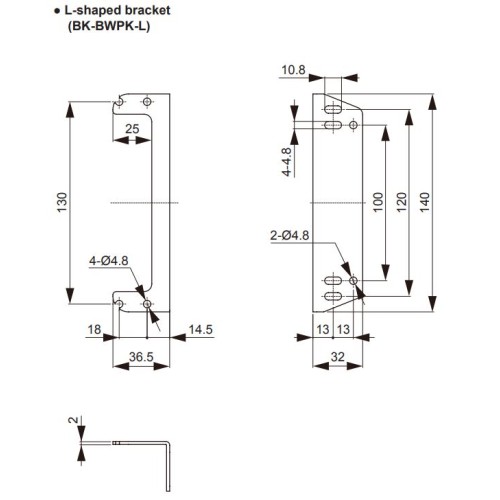 BWPK Bracket, Right angle type, 36x25x140mm