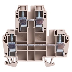 DIN Rail Terminal block, screw clamp, Double level, Feed through, L69xH73xW10mm, 600V 65A, 6-16 AWG, Beige color, 10pcs bundle