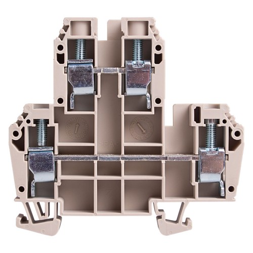 DIN Rail Terminal block, screw clamp, Double level, Feed through, L69xH73xW10mm, 600V 65A, 6-16 AWG, Beige color, 10pcs bundle