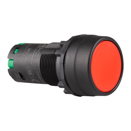 22mm Maintained pushbutton switch, Unibody, IP66 flush head, Push in wiring, 2NO, Red