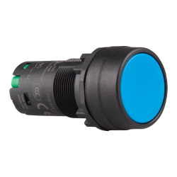 22mm momentary pushbutton switch, Unibody, IP66 flush head, Push in wiring, 1NO, Blue 22mm momentary pushbutton switch, Unibody, IP66 flush head, Push in wiring, 1NO, Blue