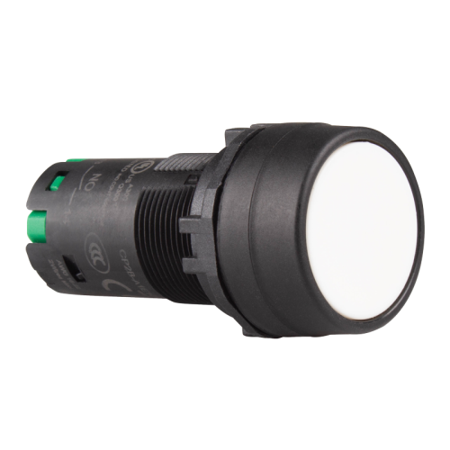 22mm momentary pushbutton switch, Unibody, IP66 flush head, Push in wiring, 2NO, White