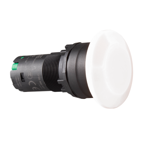 22mm momentary pushbutton switch, Unibody, IP66 Mushroom head, Push in wiring, 1NO, White