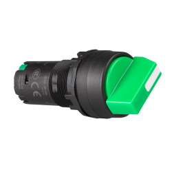 22mm maintained 2 position selector, Unibody, IP66 short lever, Push in wiring, 1NO, Green 22mm maintained 2 position selector, Unibody, IP66 short lever, Push in wiring, 1NO, Green