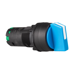 22mm maintained 2 position selector, Unibody, IP66 short lever, Push in wiring, 1NO, Blue