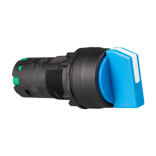 22mm maintained 2 position selector, Unibody, IP66 short lever, Push in wiring, 1NO, Blue