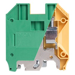 Ground Terminal block, screw clamp, L57xH60xW12mm, 8KV/3, 6-14 AWG, 2 poles, Yellow/Green color, 5pcs bundle