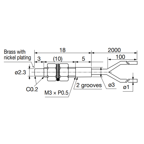 Fiber head, M3, Diffuse reflective, R15, 2m