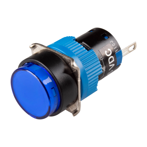 LED Pilot Lamp, 16mm Panel hole, Round head, IP65, Blue, 24VDC
