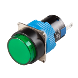 LED Pilot Lamp, 16mm Panel hole, Round head, IP65, Green, 12VDC