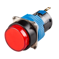 LED Pilot Lamp, 16mm Panel hole, Round head, IP65, Red, 12VDC