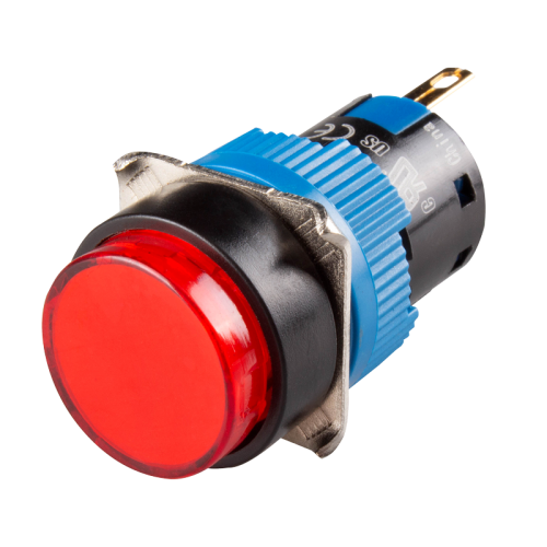 LED Pilot Lamp, 16mm Panel hole, Round head, IP65, Red, 24VDC