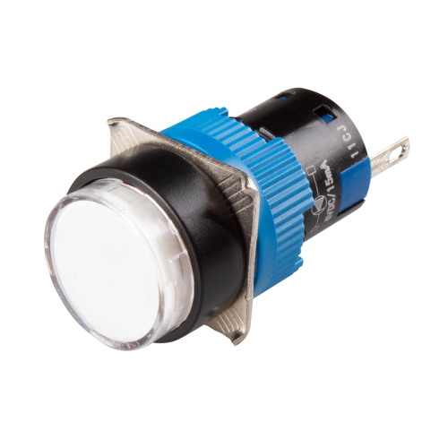 LED Pilot Lamp, 16mm Panel hole, Round head, IP65, White, 12VDC
