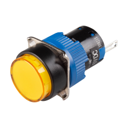 LED Pilot Lamp, 16mm Panel hole, Round head, IP65, Yellow, 12VDC