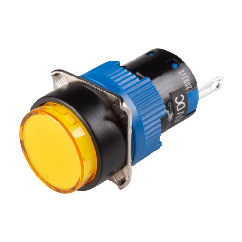 LED Pilot Lamp, 16mm Panel hole, Round head, IP65, Yellow, 6VDC