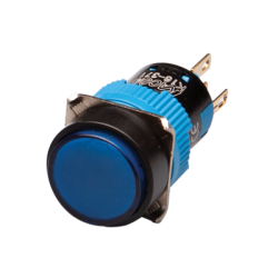 Momentary Push button, 16mm Panel hole, IP65, Round head, DPDT, Blue