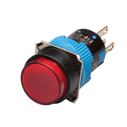 Momentary Push button, 16mm Panel hole, IP65, Round head, DPDT, Red