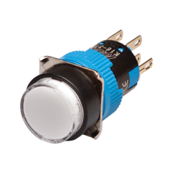 Momentary Push button, 16mm Panel hole, IP65, Round head, DPDT, White