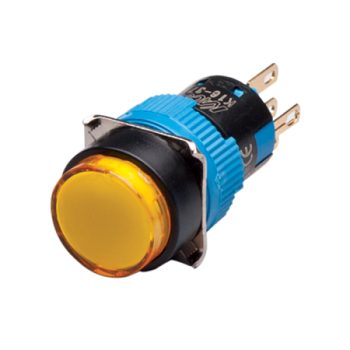 LED Illuminated Momentary Push button, 16mm Panel hole, IP65, Round head, SPDT, Yellow, 12VDC