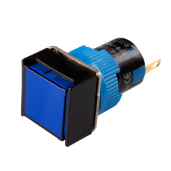 LED Pilot Lamp, 16mm Panel hole, Square head, IP65, Blue, 12VDC