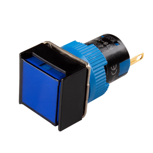 LED Pilot Lamp, 16mm Panel hole, Square head, IP65, Blue, 12VDC