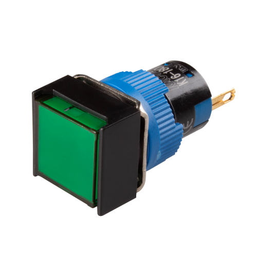 LED Pilot Lamp, 16mm Panel hole, Square head, IP65, Green, 24VDC