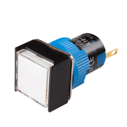 LED Pilot Lamp, 16mm Panel hole, Square head, IP65, White, 24VDC
