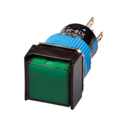 Momentary Push button, 16mm Panel hole, IP65, Square head, SPDT, Green