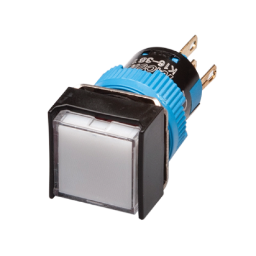 LED Illuminated Momentary Push button, 16mm Panel hole, IP65, Square head, DPDT, White, 12VDC