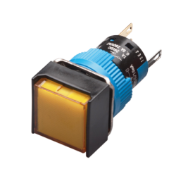 Momentary Push button, 16mm Panel hole, IP65, Square head, DPDT, Yellow