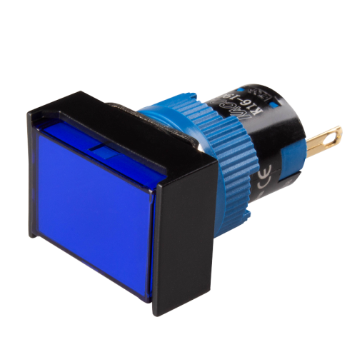 LED Pilot Lamp, 16mm Panel hole, Rectangular head, IP65, Blue, 24VDC