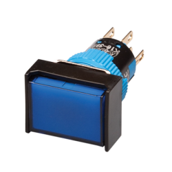 Maintained Push button, 16mm Panel hole, IP65, Rectangular head, DPDT, Blue