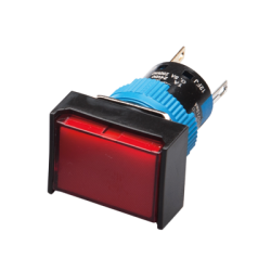 Maintained Push button, 16mm Panel hole, IP65, Rectangular head, DPDT, Red