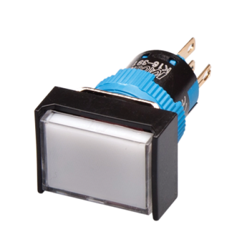 Maintained Push button, 16mm Panel hole, IP65, Rectangular head, DPDT, White