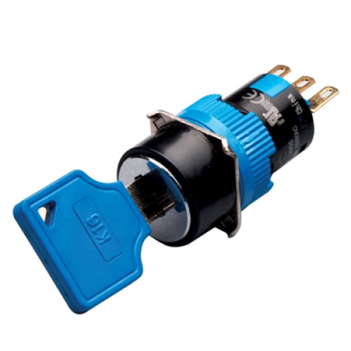 2 Position Maintained Key Selector Switch, 16mm Panel hole, Round Head, DPDT