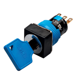 2 Position Maintained Key Selector Switch, 16mm Panel hole, Square Head, DPDT