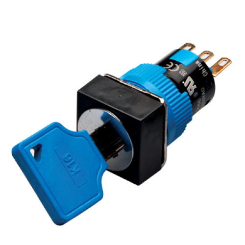 2 Position Maintained Key Selector Switch, 16mm Panel hole, Square Head, SPDT