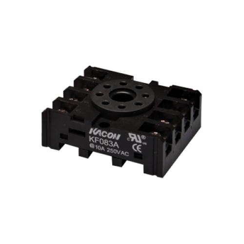 Relay socket for HR707N-2P series, Octal 8 pins, DIN Rail, Black color
