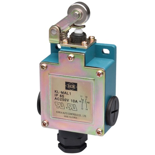 Limit Switch, 70x62x33mm aluminum die-cast body, 1 NO & 1 NC w/ snap action, IP65, Roller lever plunger actuator