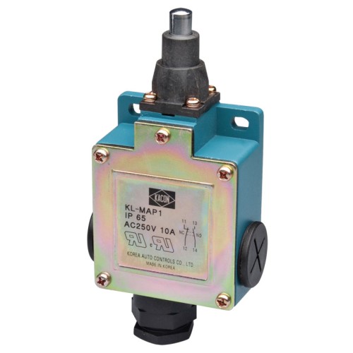 Limit Switch, 70x62x33mm aluminum die-cast body, 1 NO & 1 NC w/ snap action, IP65, Push plunger actuator