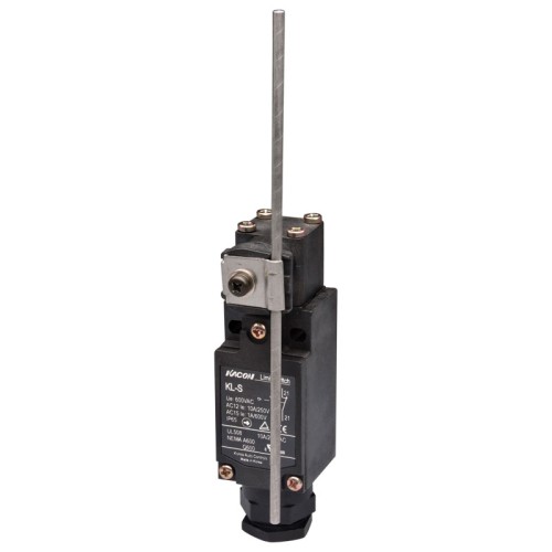 Limit Switch, 60x30x36mm aluminum die-cast body, 1 NO & 1 NC w/ snap action, IP65, Adjustable rod actuator