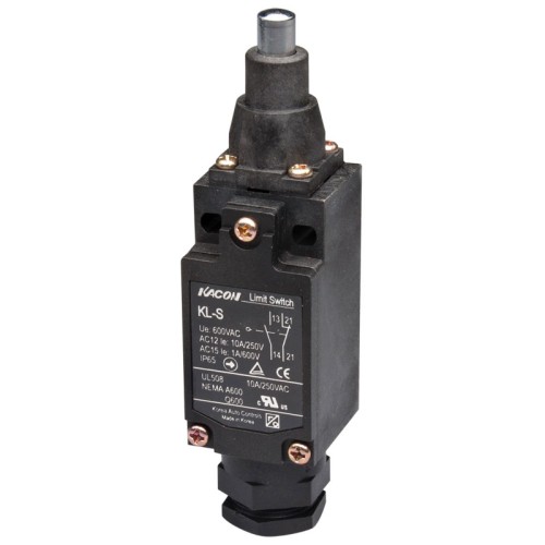 Limit Switch, 60x30x36mm aluminum die-cast body, 1 NO & 1 NC w/ snap action, IP65, Push plunger actuator