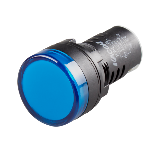 LED Pilot Lamp, 22mm Panel hole, Round head, IP65, Blue, 12VAC/DC